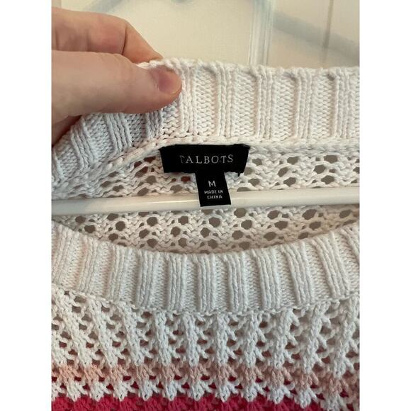 Talbots Open Stitch Rainbow Stripe Sweater Raglan Crochet Loose Knit Women's M - Picture 4 of 8